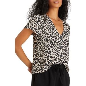 SANCTUARY WOMEN'S CLASSY CAT LEOPARD PRINT BLOUSE SIZE XXS NWT